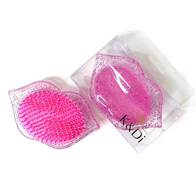 Travel Hair Brush - Detangling Mini Small Glitter Lip Shaped Comb for All Hair Types No Pain No Handle Portable Hair Brush for Women Kids Suitable for Storage Accessories (Pink)