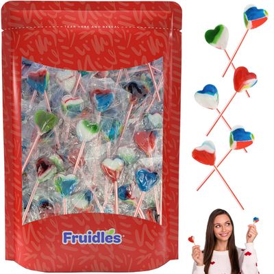 Fruidles Valentines Mini Heart Lollipop, 5 Gram Colored Heart Shaped Lollipops, Individually Wrapped, 40 Count (Half-Pound)