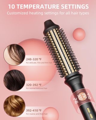 Thermal Brush, Avvnee 1.26 Inch Curling Iron for Long Dry Hair, Heated Round Brush Straightener with 10 Temp Settings, 30s Fast Heat for Curling Volumizing, Anti-Scald Nylon Bristles