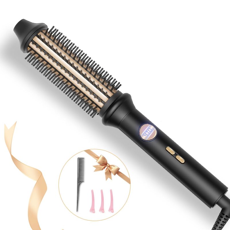 Thermal Brush, Avvnee 1.26 Inch Curling Iron for Long Dry Hair, Heated Round Brush Straightener with 10 Temp Settings, 30s Fast Heat for Curling Volumizing, Anti-Scald Nylon Bristles
