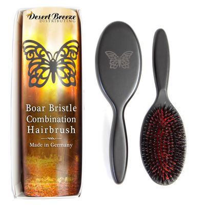 Premium German Brush for Women - Pure Wild Boar Bristles Rounded Nylon Pins for Smoothing Medium to Thick Hair, Handmade in Germany - Medium Size
