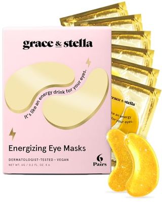 grace stella Award Winning Under Eye Mask - Travel Size Toiletries - Bridal Shower Gifts - Gel Eye Patches for Dark Circles, Puffy Eyes, Wrinkles, Undereye Bags - Vegan - Self Care (6 Pairs, Gold)