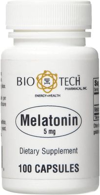 Bio-Tech Pharmacal Melatonin (5 mg), 100 Capsules - All-Natural Supplement - Support Sleep, Cardiovascular, Immune, Bone Health - No Dairy, Fish, Gluten, Peanut, Shellfish, GMOS, Soy - No