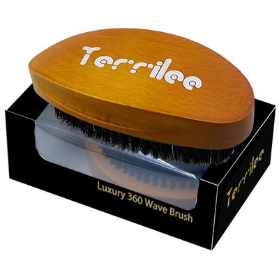 Terrilee Palm Wave Brush - 360 Curved Beech Wood and Boar Bristle Brush for Men&#39;s Wave Hair Styling (Light brown)