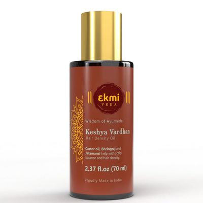 EKMIVEDA Ayurvedic Castor Rosemary Oil For Hair Density With Bhringraj, Coconut, Amla, Argan, Brahmi. DHT Blocker. Hair Loss Treatment For Women Men, 2.37 Fl Oz