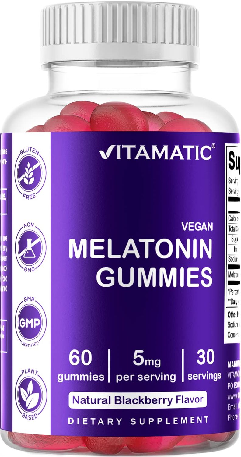 Vitamatic Melatonin Gummies for Kids Adults - (2.5 mg 5 mg 10 mg Doses) - 60 Vegan Gummies