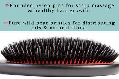 Premium German Brush for Women - Pure Wild Boar Bristles Rounded Nylon Pins for Smoothing Medium to Thick Hair, Handmade in Germany - Medium Size