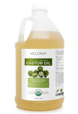 velona USDA Certified Organic Castor Oil - 64 fl oz For Hair, Boost Eyelashes, Eyebrows Cold pressed, Natural Oil, USP Grade Hexane Free