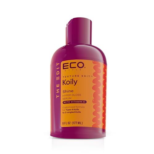 Eco Style, Texture Edit, Koily Shine Hyper Gloss Serum for Type 4 curly hair - A nourishing, sulfate-free rich oil that provides a natural glow and frizz control for kinky curly hair. 6 oz