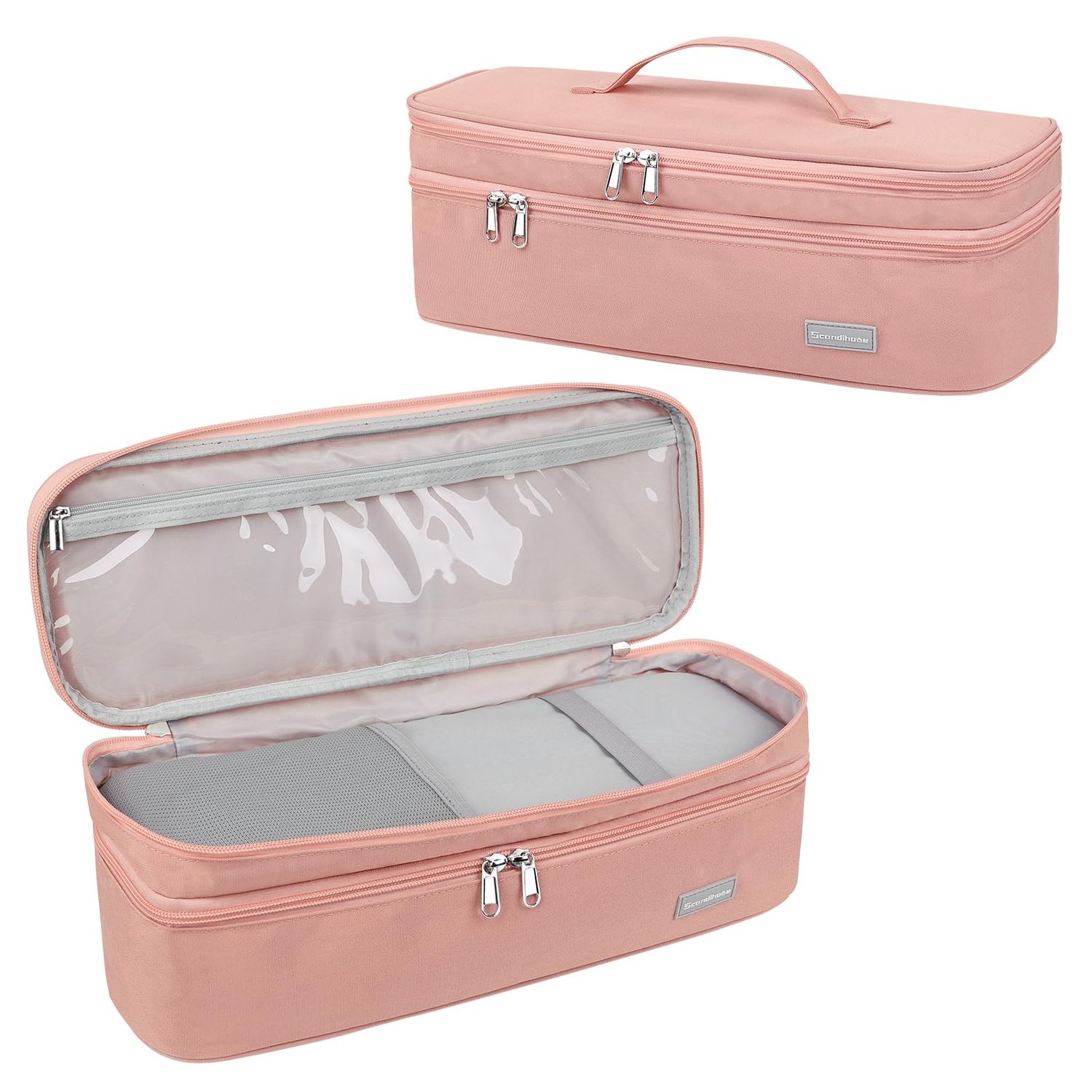 MissBoy Double Layer Travel Case Compatible with Revlon One-Step VolumizerHair DryerHot Air Brush, Dyson Hair Dryer Carrying Case, Shark Flexstyle Storage Organizer Bag, Pink (Bag Only)
