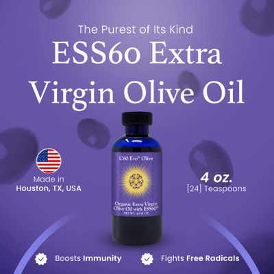 C60 EVO Organic Olive Oil - Pure C60 ESS60 Supports Joint Pain, Flexibility, Energy, Immunity - Great Sleep Aid - 4 oz