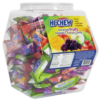 Hi-Chew Fruity Candy, 192 Pieces - Individually Wrapped Chewy Fruit Candy, Bulk Pack of Assorted Flavors in Reusable Plastic Tub