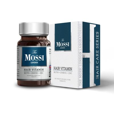 The Mossi London Hair Vitamin (Biotin - Gensing - Zinc) 120 Tablet Mouth Dissolving for Hair Loss Treatment - Thickens Hair - Balances Diet to Help Block DHT