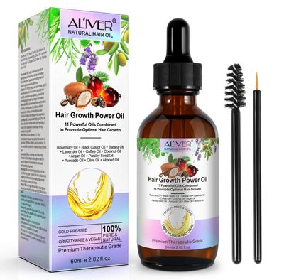 11-in-1 Hair Growth Oil with Rosemary, Jamaican Black Castor Batana Oil - Strengthens, Nourishes, Thickens - 100 Natural Formula, Shine Scalp Health, 60ml