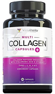 Multi Collagen Peptides Capsules for Women - Hydrolyzed Collagen for Women Pills with Types I II III V X Plus Vitamin C Hyaluronic Acid for Beautiful Hair Skin and Nails - 30 Servings