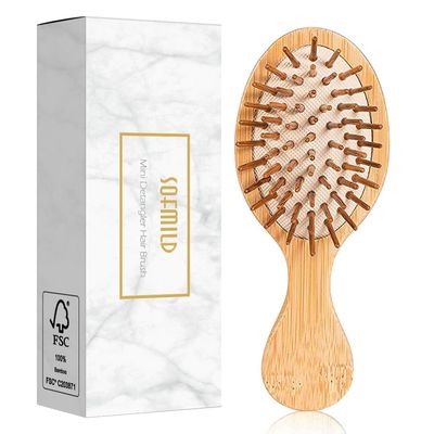Sofmild Mini Travel Bamboo Hair Brush for WomenMenKids - Anti-Static Small Detangling Brush Glide Through Tangles with Ease