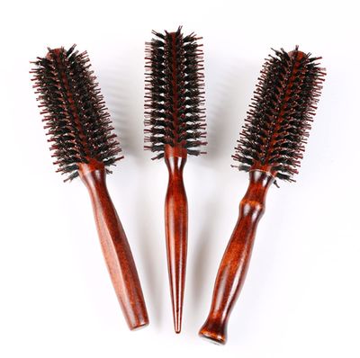 Healthcom 3-in-1 Premium Brush Set for Women Men: Natural Boar Bristle Round Hair Brush, Nylon Pin Styling Brush, Wooden Comb for Drying, Curling, and Styling Hair