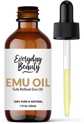 Pure Australian Emu Oil - All Natural 6X Refined for Face, Skin and Hair - Highly Effective Hydration for Sensitive Skin Hair Growth Perfect for Scars Blemishes - 1 Fl Oz Glass Bottle Dropper