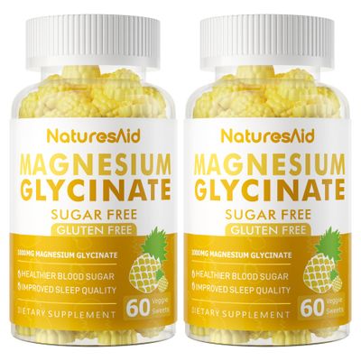 Magnesium Glycinate Gummies 1000mg - Sugar Free Magnesium Potassium Supplement with Vitamin D, B6, CoQ10 for Calm Mood Sleep Support - 120 Pineapple Gummies -2 Pack