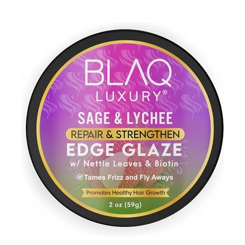 Blaq Luxury Sage Lychee Repair and Strengt Edge Glaze - 2oz Nourishing Formula for Strong, Healthy Edges - Infused with Biotin and Natural Botanicals - Tames FrizzFlyaways - Lasting Hold and Shine