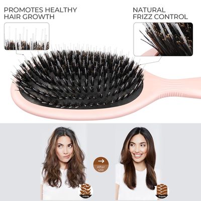 Glidease Deluxe Boar Bristle Hair Brush for Women, Men, Effortless Detangler Hair Brush Ideal for Thick, Thin, Fine All Hair (Pink)
