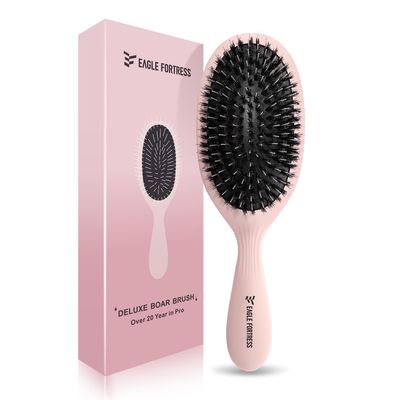 Glidease Deluxe Boar Bristle Hair Brush for Women, Men, Effortless Detangler Hair Brush Ideal for Thick, Thin, Fine All Hair (Pink)