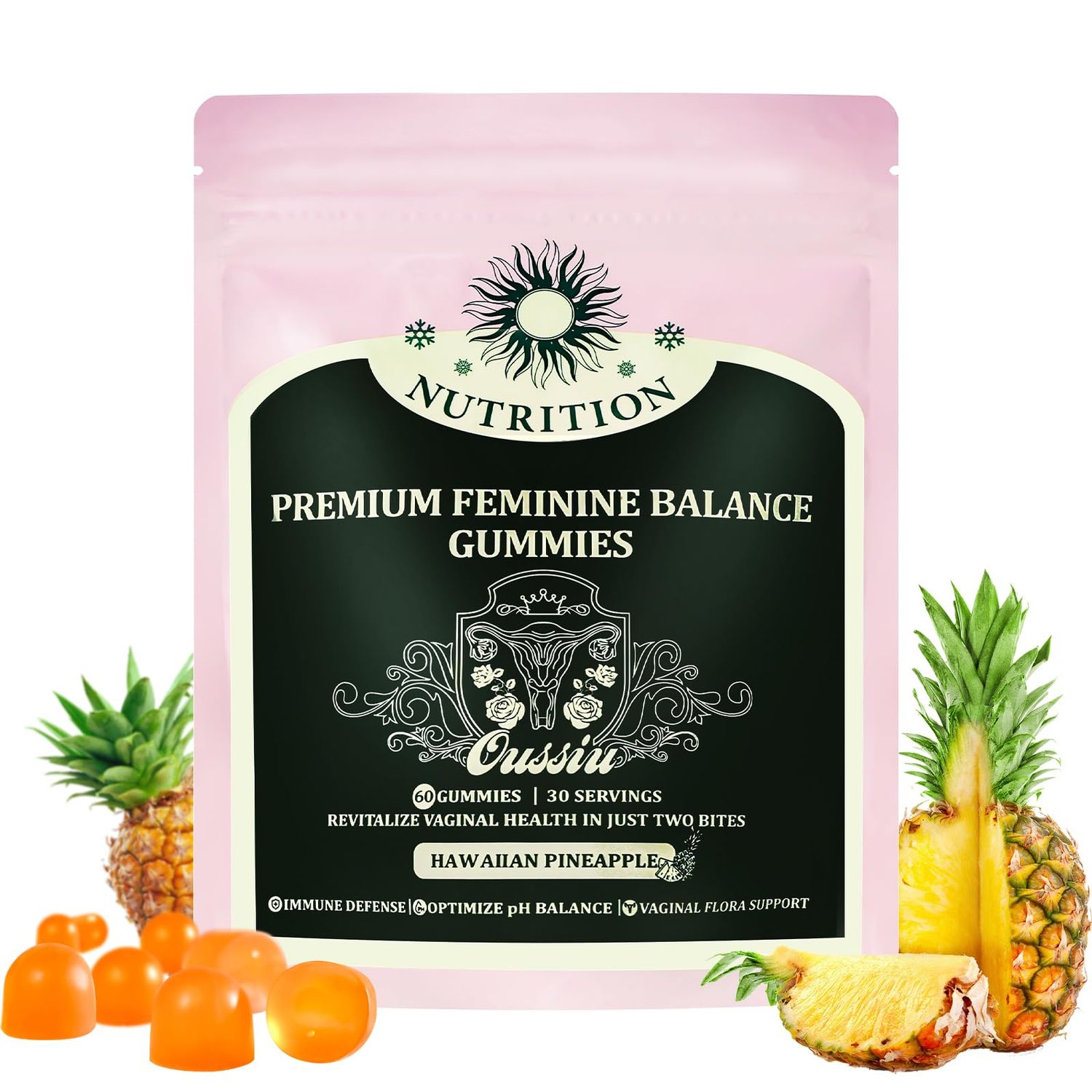 Taeci Premium Feminine Balance Gummies for Women&#39;s Health - Hawaiian Pineapple Flavor, Supports Vitality Gut HealthNew Packaging