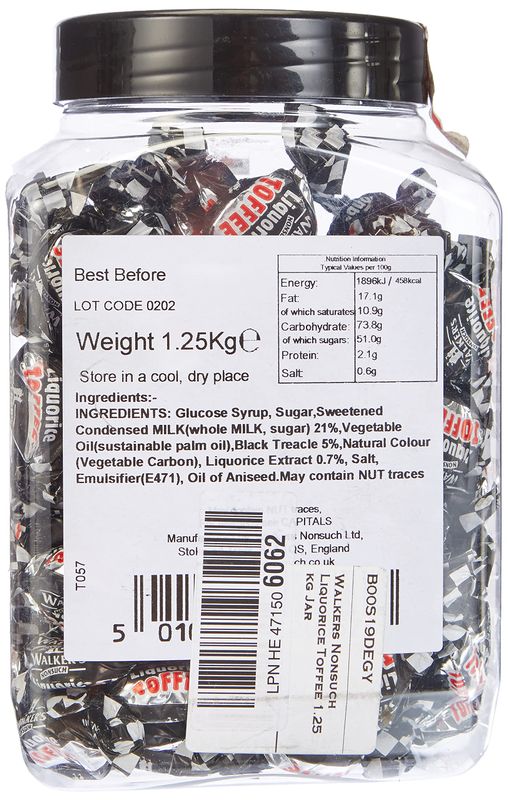 Walkers' Nonsuch Liquorice Toffees with Condensed Milk Black Treacle Imported from the UK Traditional British Candy Old Fashioned Licorice Toffee 44.09 Oz (1.25kg)