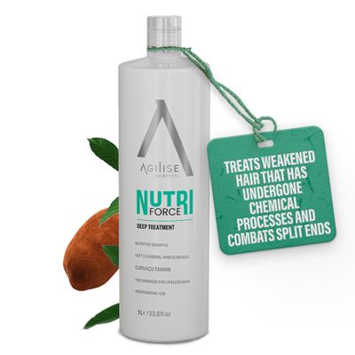 agilise - Nutri Force Shampoo - Professional Hair Care Cosmetics, Deep Nutrition Treatment, Hydration Strength - Hair Products for Women, Prevents Color Fading - Cupuau, Omega 3-33.8floz1L