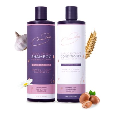 Nora Ross Garlic Shampoo and Conditioner Set with Chamomile Scent - Thickening Volumizing Hair Growth Shampoo for Men Women - Hydrating Conditioner for Normal to Dry, Thinning Hair - 16oz