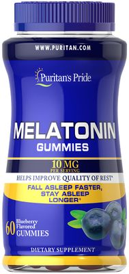 Puritan&#39;s Pride Melatonin Gummies 10mg Gummies for Men and Women, Dietary Supplement for Sound, Restful, and Longer Sleep Support Supplement, 60 Blueberry Flavored Gummies
