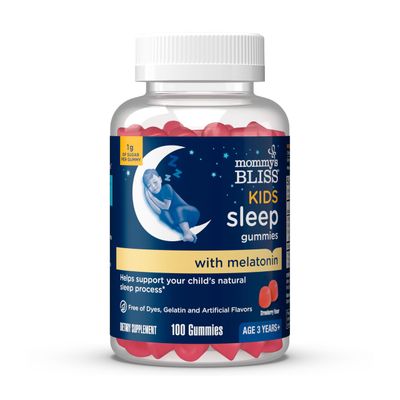 Mommy&#39;s Bliss Kids Sleep Melatonin Gummies, No Artificial Colors, Flavors or Gelatin, Strawberry Flavor, Age 3, 100 Gummies (Packaging May Vary)