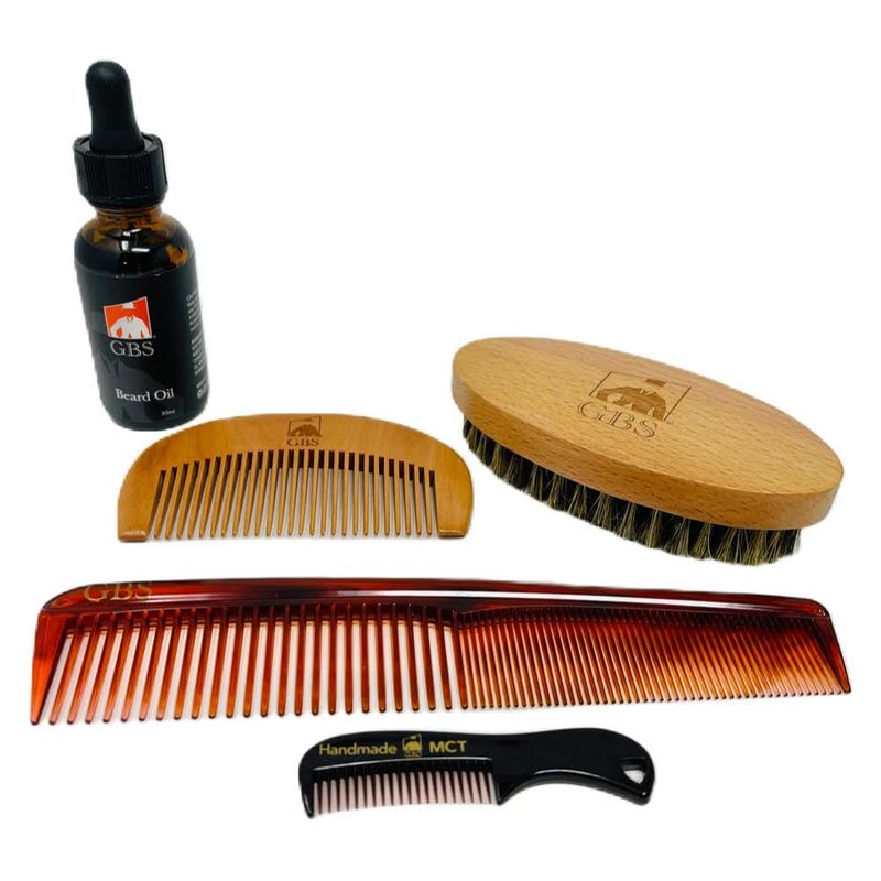 G.B.S Beard Brush Beard Comb Set with Mustache Comb, Natural Boar ...