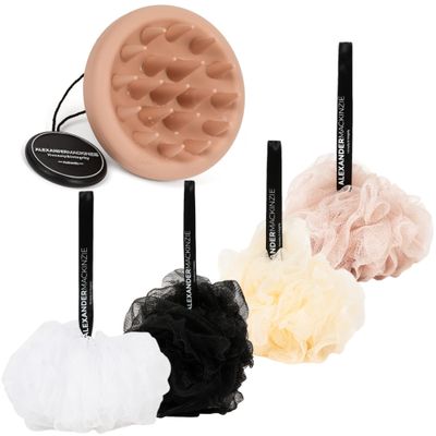 I AM 4-Pack Large Loofah Exfoliating Sponge Soft Scalp Massager Brush for Hair Growth Ultimate Beauty Hair and Body Care Set: Premium Body Loofa Sponge, Premium Self-Care Scalp Massager (Coffee)