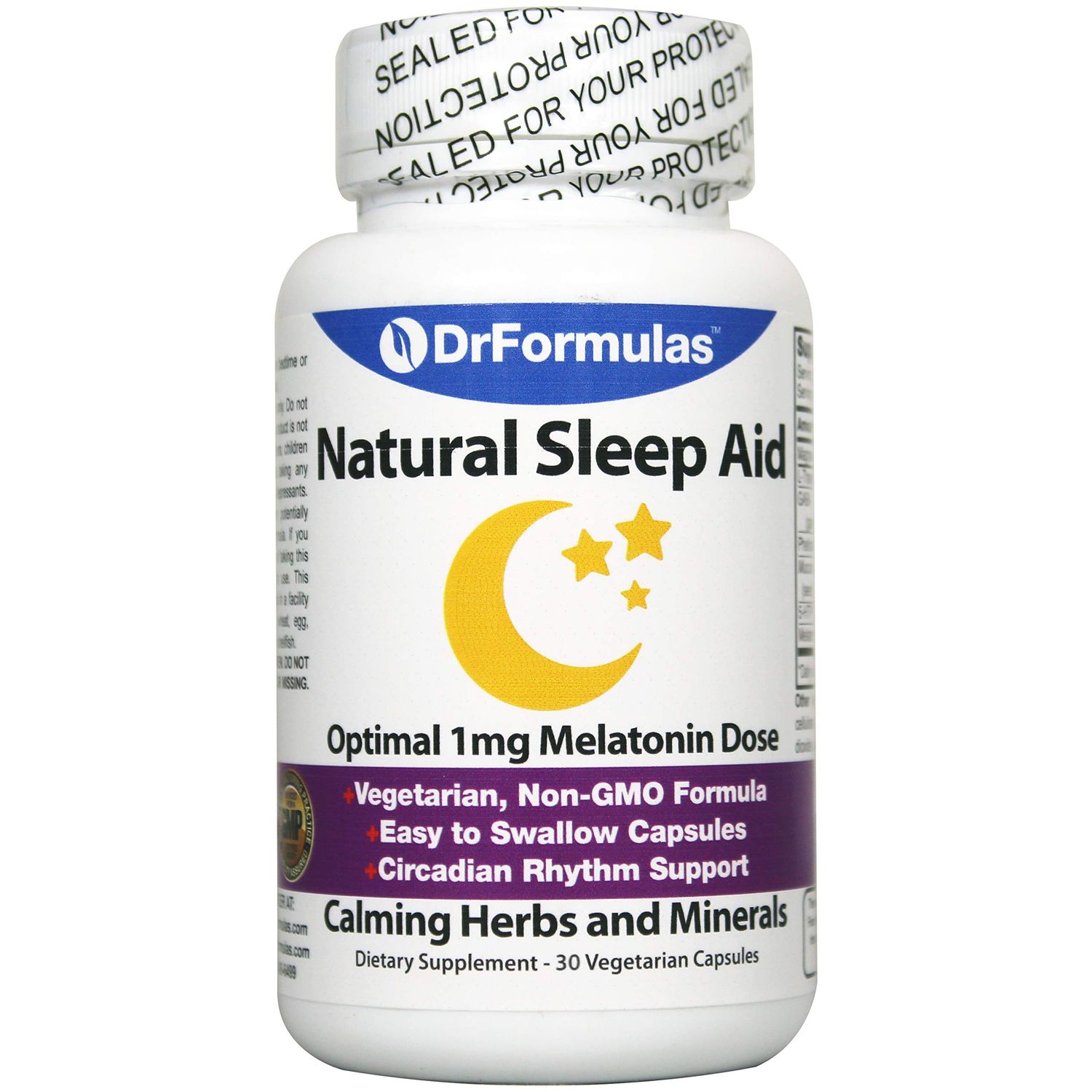 DrFormulas Melatonin 1 mg Sleep Support for Kids and Adults with Natural Herbs, L-Theanine, GABA Fast Acting 30 Pills Day Supply