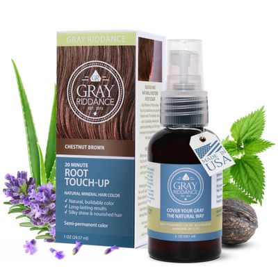 Gray Riddance 20-Minute DIY Hair Root Touch Up Spray - Semi-Permanent Vegan Gray Coverage for Men Women - 100 Vegan, Non-Toxic, Ammonia-Free Hair Color Dye - Pregnancy Safe - Chestnut Brown (1 oz)