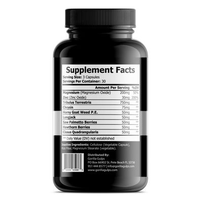 Gorilla Gulps Silverback-T Essential Testosterone Support Men's Stamina, Endurance, Strength Booster 90 Capsules