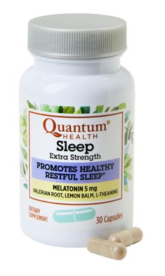 Quantum Health Extra Strength Sleep Melatonin 5mg Healthy Restful Sleep Support with Relaxing Valerian Root L Theanine Daily Mind Body Well Being for Women Men - 30 Capsules