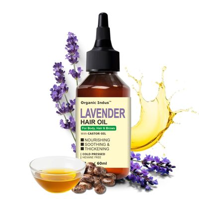 Organic Indus Lavender Hair and Strong Roots Oil for Strengthen and Nourish Hair Follicles, Strengthening, Nourishing, and Volumizing Formula Infused with Castor Oil, 4 Ounce