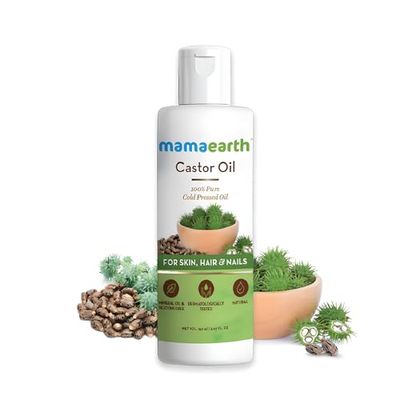 Mamaearth Castor Oil Cold Pressed Oil for Eyebrow Eyelash Growth Organic Natural Oil for Hair Growth, Radiant Skin Strong Nails 5.07 Fl Oz (150ml)