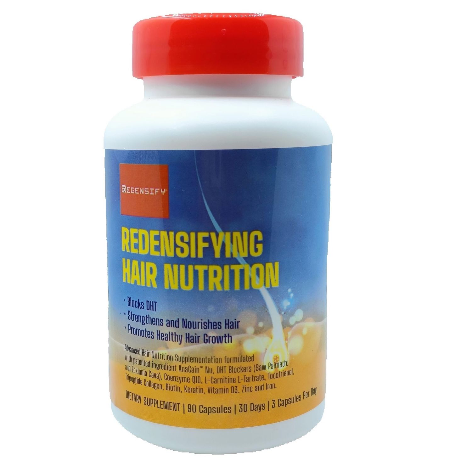 REGENSIFY Redensifying Hair Nutrition - Hair Regrowth Supplement with AnaGain Nu, Saw Palmetto, Ecklonia Cava, Coenyzme Q10, Tocotrienol, L-Carnitine DHT Blocker Anti Hair Loss for Men Women