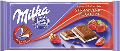 Milka Strawberry Yogurt Milk Chocolate Bar 100g, 35 Pack