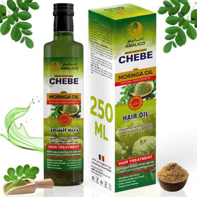 AMALICO 2-in-1 Moringa Oil with Chebe Powder for Hair Growth - 100 Natural African Chebe Oil for Hair Growth with Moringa Oil - 8.45 FL OZ