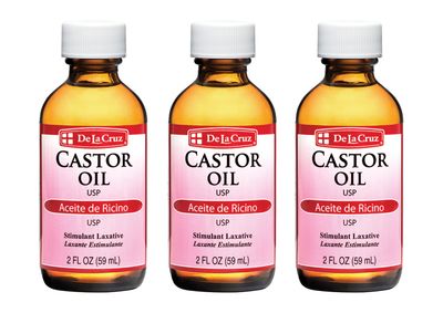 De La Cruz Castor Oil - 100 Pure Castor Oil for Hair, Skin, Eyelashes, and Eyebrows - USP Grade, 2 FL Oz (3 Glass Bottles)