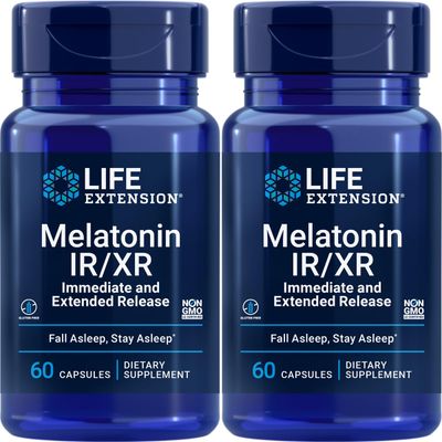 Life Extension Melatonin IRXR, 1.5 mg, immediate- and Extended-Release Formula for Optimal Sleep Support, Healthy circadian Rhythms, Cellular Defense, Gluten-Free, Non-GMO, 2 X 60 Capsules