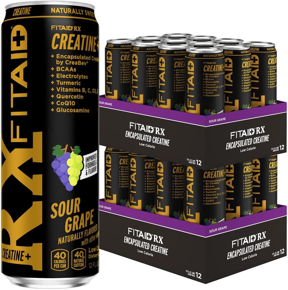 LIFEAID FITAID RX Recovery Blend Plus Creatine, BCAAs, Glucosamine, Turmeric, B-Complex, Electrolytes, 100 Clean, Paleo, Vegan and Gluten-Free, 12 Fl Oz. cans (Pack of 24)