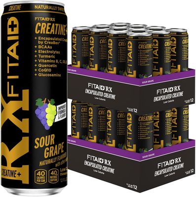 LIFEAID FITAID RX Recovery Blend Plus Creatine, BCAAs, Glucosamine, Turmeric, B-Complex, Electrolytes, 100 Clean, Paleo, Vegan and Gluten-Free, 12 Fl Oz. cans (Pack of 24)