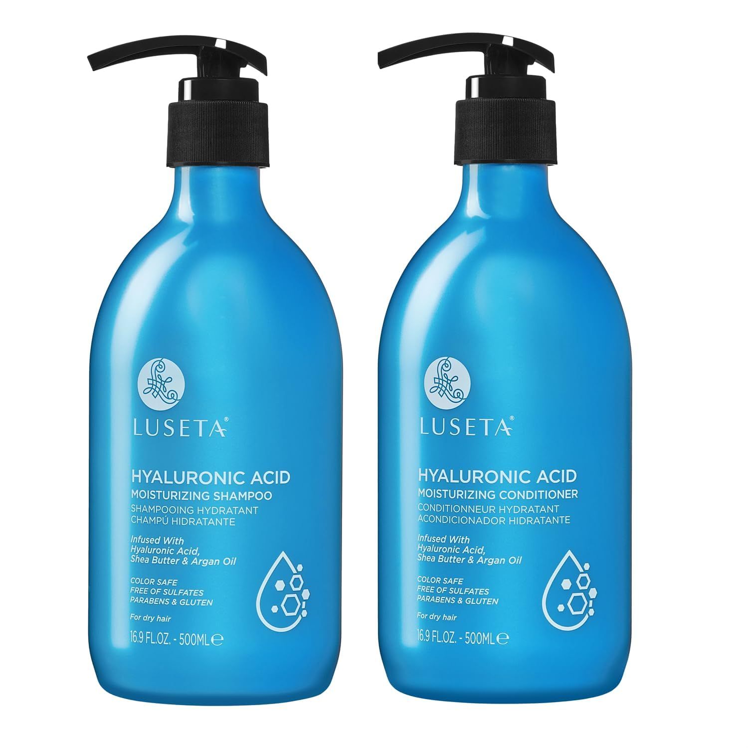 Luseta Hyaluronic Acid Moisturizing Shampoo Conditioner Set for Dry and Damaged Hair, Sulfate Free Shampoo and Conditioner for Women Infused with Argan Oil and Shea Butter Paraben-Free2 x 16.9oz