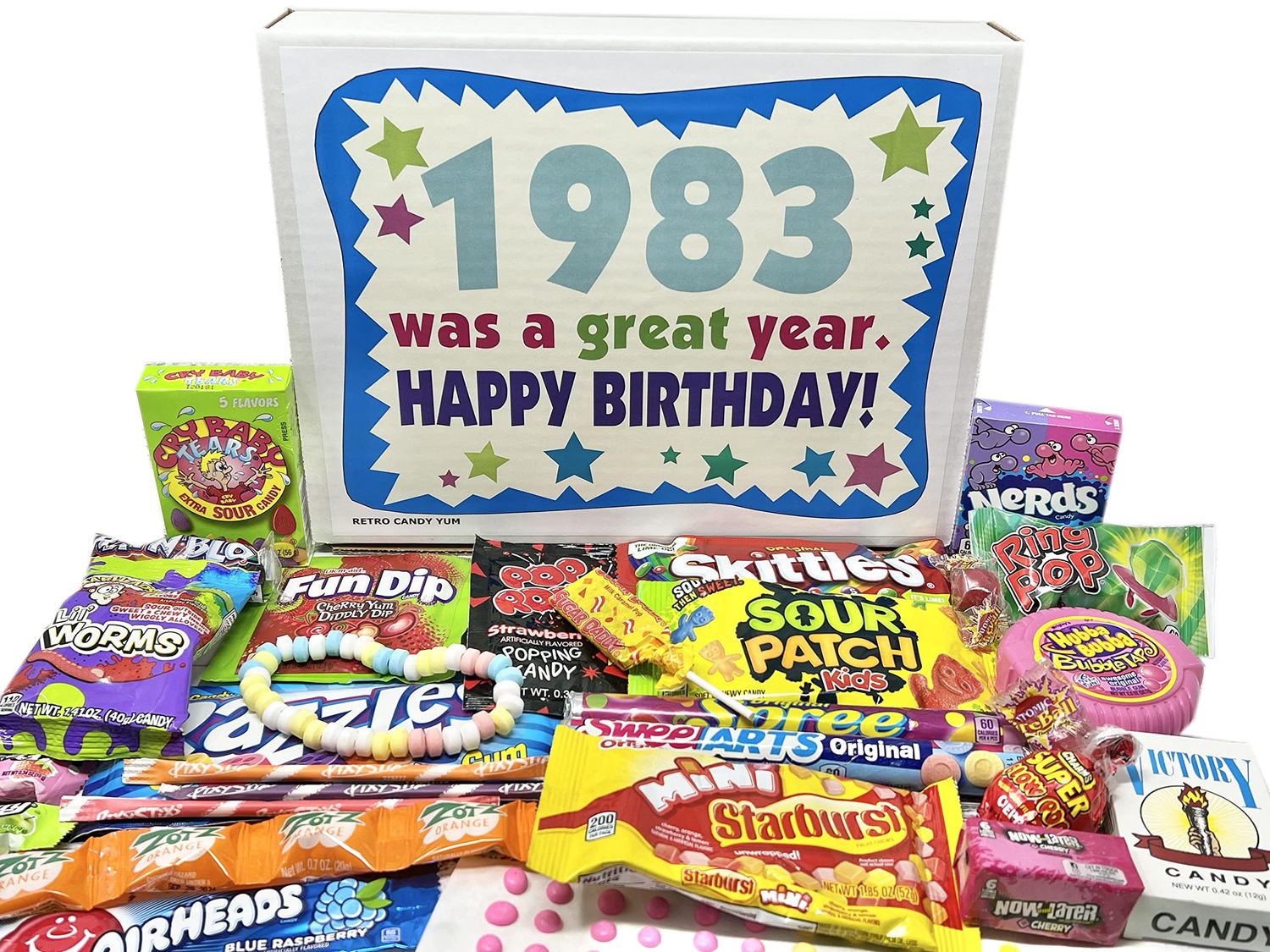 RETRO CANDY YUM 1983 42nd Birthday Gift Box of Nostalgic Candy from Childhood for 42 Year Old Man or Woman Born 1983