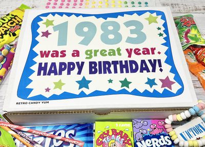 RETRO CANDY YUM 1983 42nd Birthday Gift Box of Nostalgic Candy from Childhood for 42 Year Old Man or Woman Born 1983